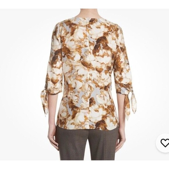 New Retail $398 Lafayette 148 Kenna Print Silk Blouse - Size P - Picture 4 of 12